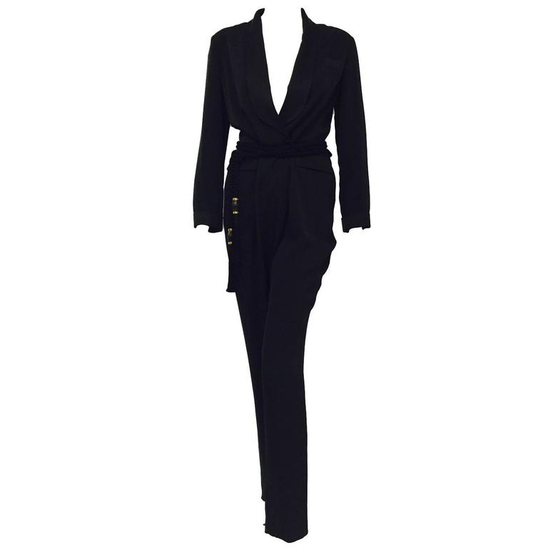 Gucci Black Silk Tuxedo Jumpsuit With Rope Belt and Bamboo Tassels at ...