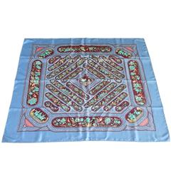 HERMES Scarf Vintage Print QALAMDAN Silk Beauty 11