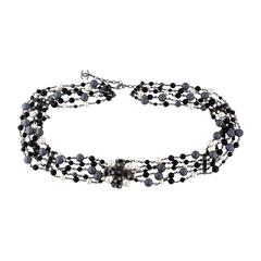 Chanel CC Black Silver Pearl Bead Gripoix Chain Waist Belt