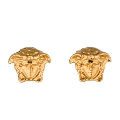 Vintage Versace Medusa Head Gold Tone Stud Pierced Earrings