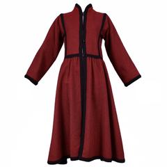Yves Saint Laurent Red Wool Toggle Coat