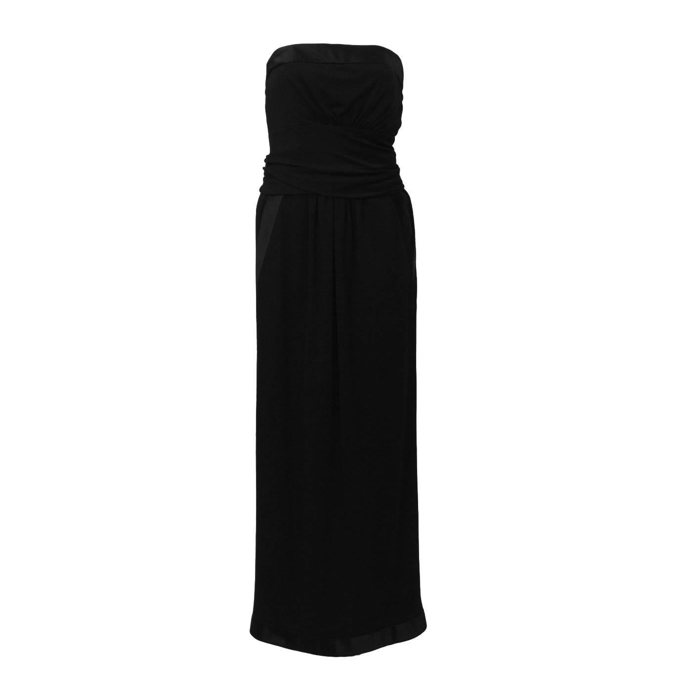 1980's Chanel Wool Jersey Strapless Gown For Sale at 1stDibs