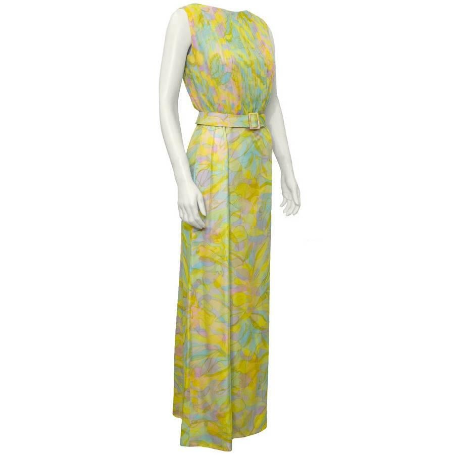 1960's Hardy Amies Pastel Silk Floral Day Gown For Sale