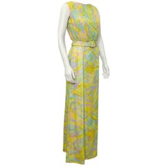 1960's Hardy Amies Pastel Silk Floral Day Gown