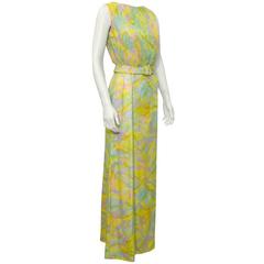 1960's Hardy Amies Pastel Silk Floral Day Gown 6