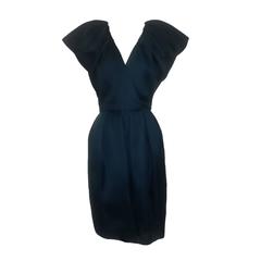 Oscar de la Renta Teal Silk Basket Weave Pleated Cocktail Dress 5