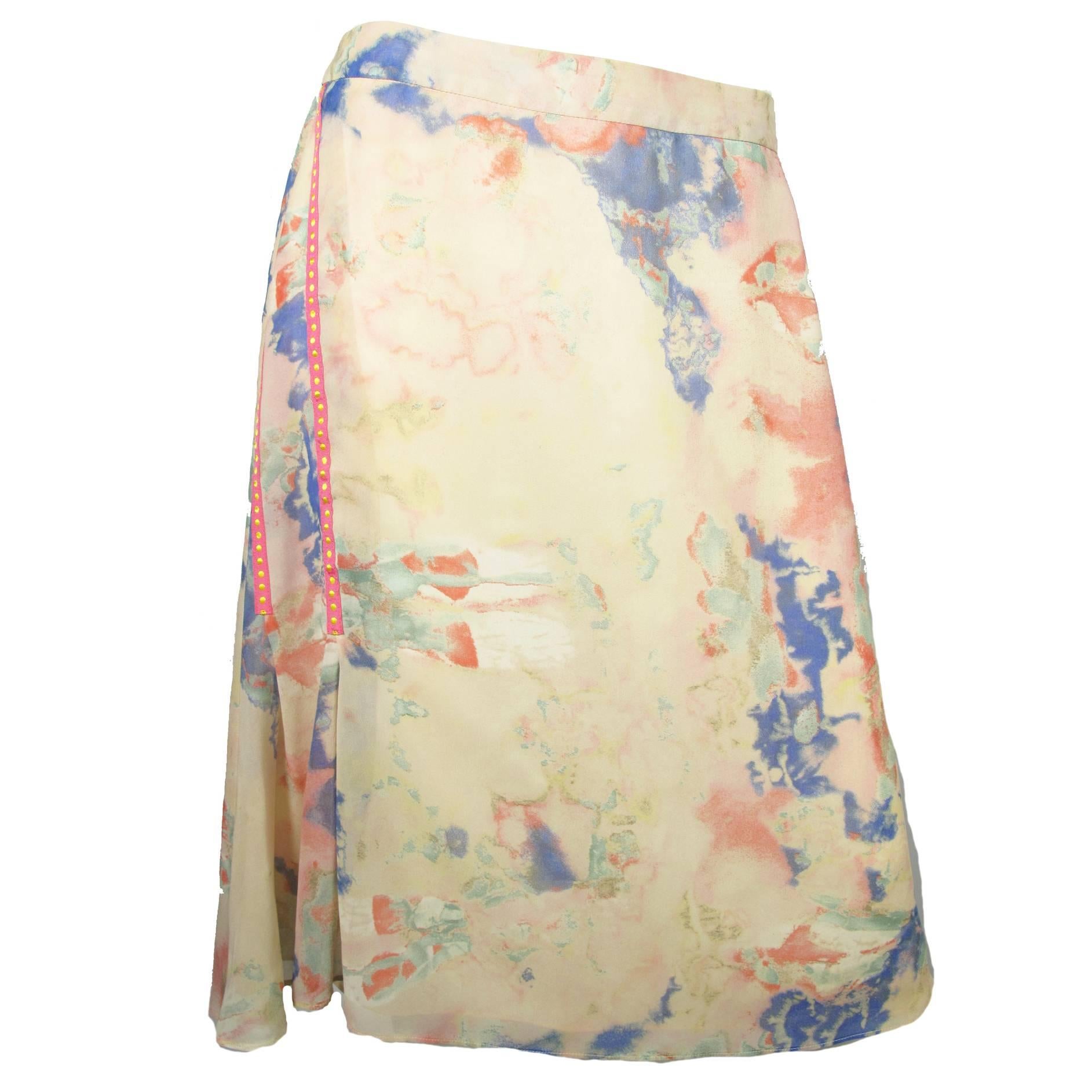 Christian Lacroix Silk Pastel Watercolor Skirt