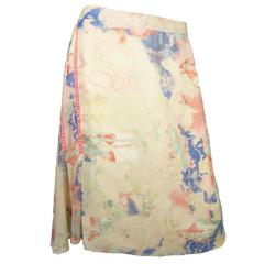 Christian Lacroix Pastellfarbener Seidenrock mit Aquarellmuster