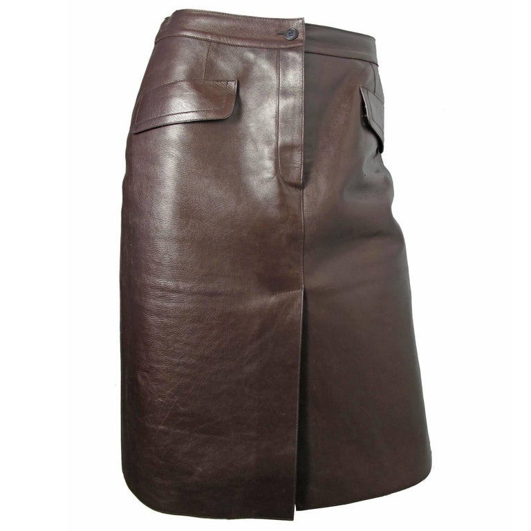 Prada Brown Leather Skirt For Sale at 1stDibs | brown leather skirts