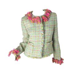 Chanel Tweed Jacket Ripped Flower Trim