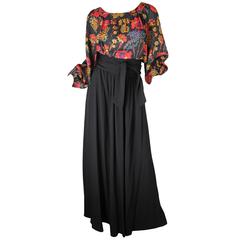 Oscar de la Renta Long Crepe Skirt and Floral Peasant Top