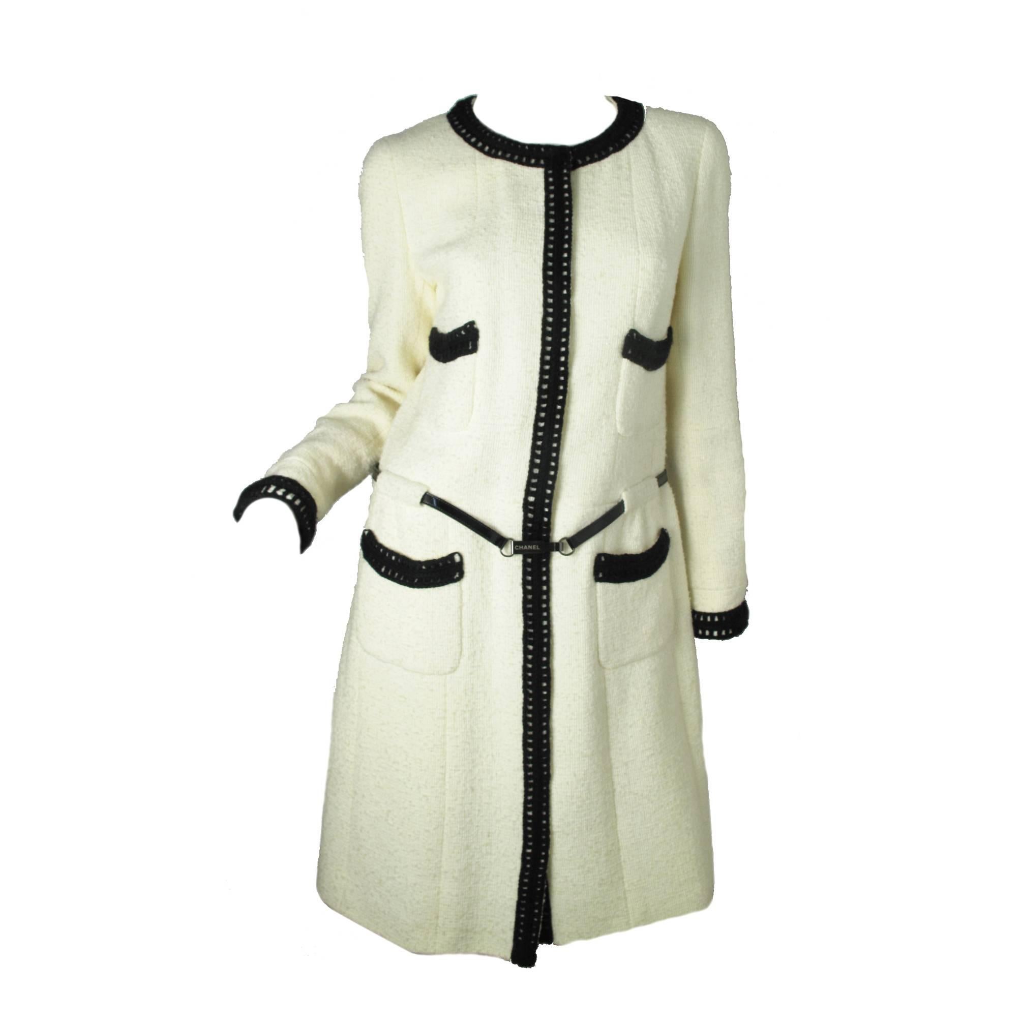 Chanel Boucle Dress with Crochet Trim and Patent Belt 