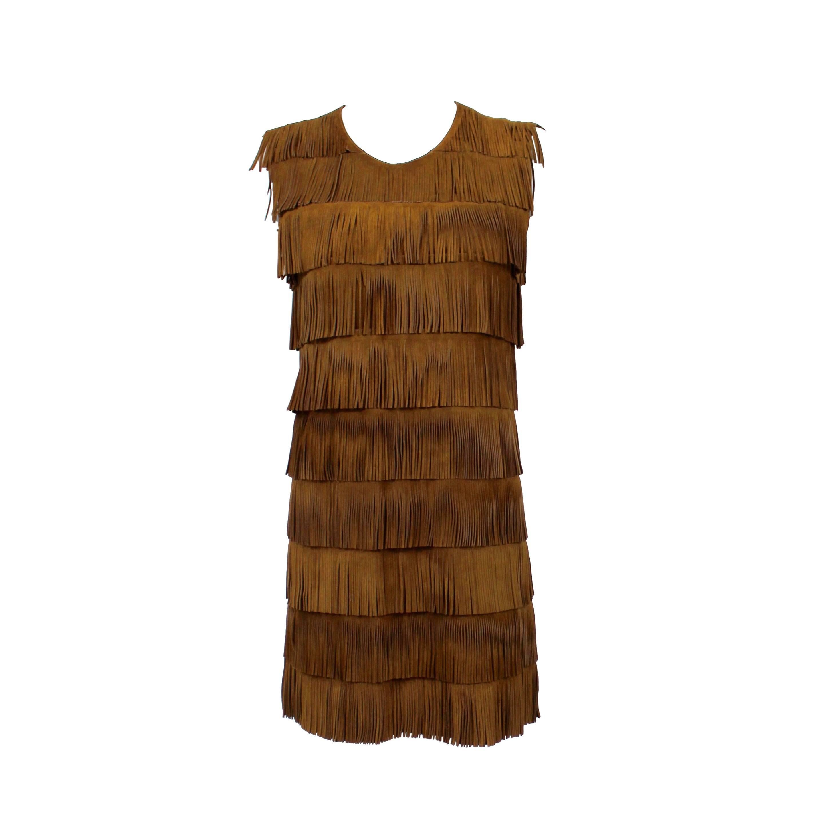 Prada Brown Suede Fringe Shift Dress Spring 2007