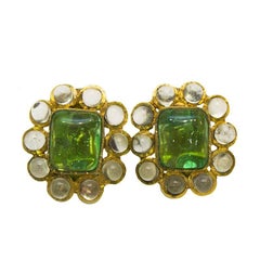 Vintage 1960's Chanel Green Poured Glass Earrings 