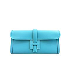 Hermes Blue Saint Cyr Jige Elan Clutch Bag Robin Egg Blue Charming