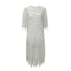 1980s Zhandra Rhodes Cream Dress with Pearls