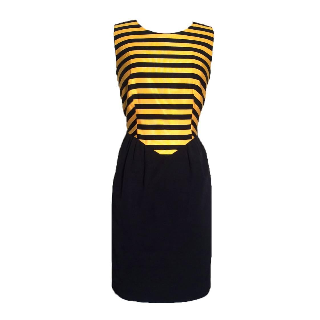 Moschino Cheap & Chic  1980s Yellow & Black Bumble Bee Stripe Dress