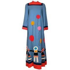 1970s Malcolm Starr by Rizkallah Maxi Dress w/Felt Applique Children & Balloons