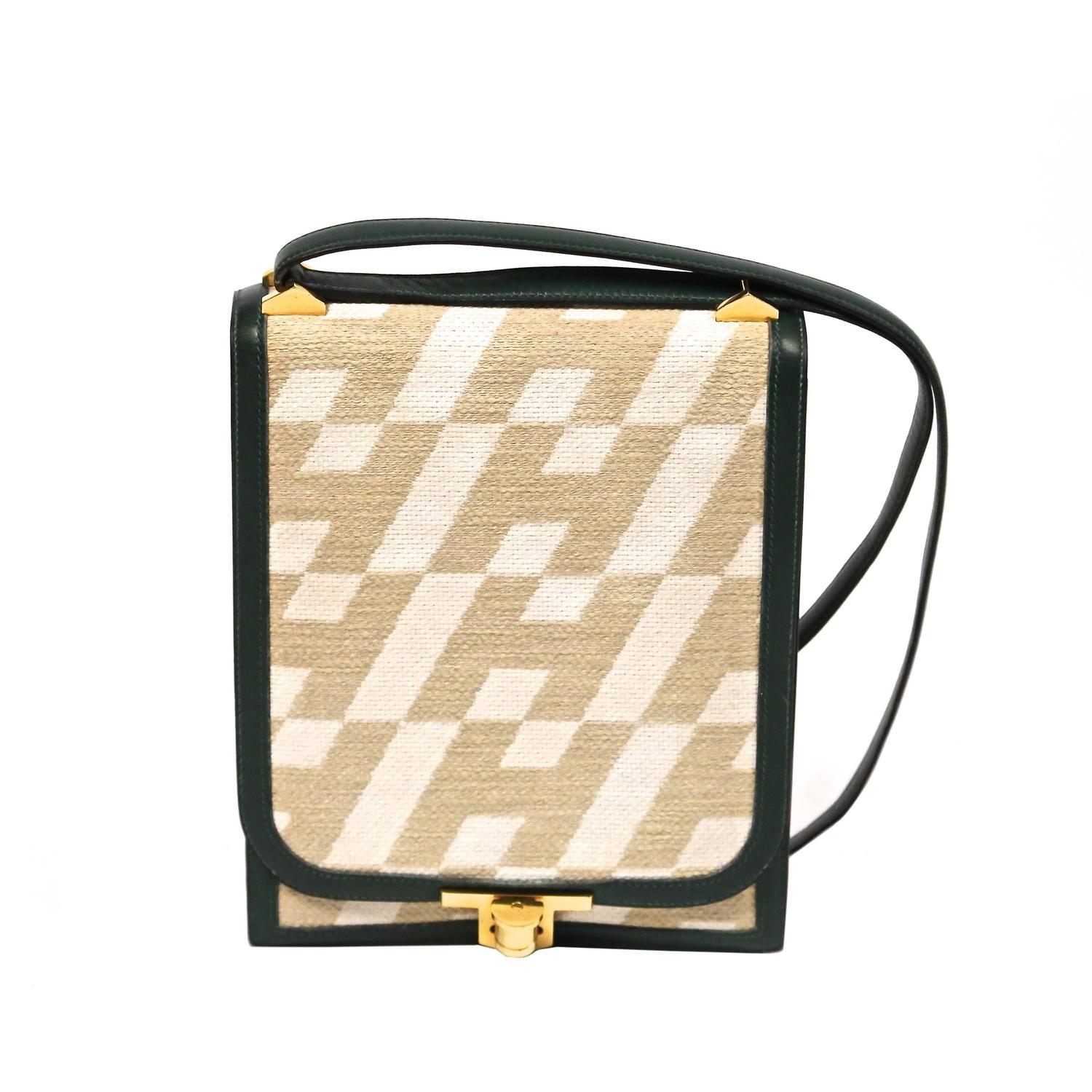 1970 HERMES canvas and green leather \u0026#39;Ulysse\u0026#39; collection bag at ...