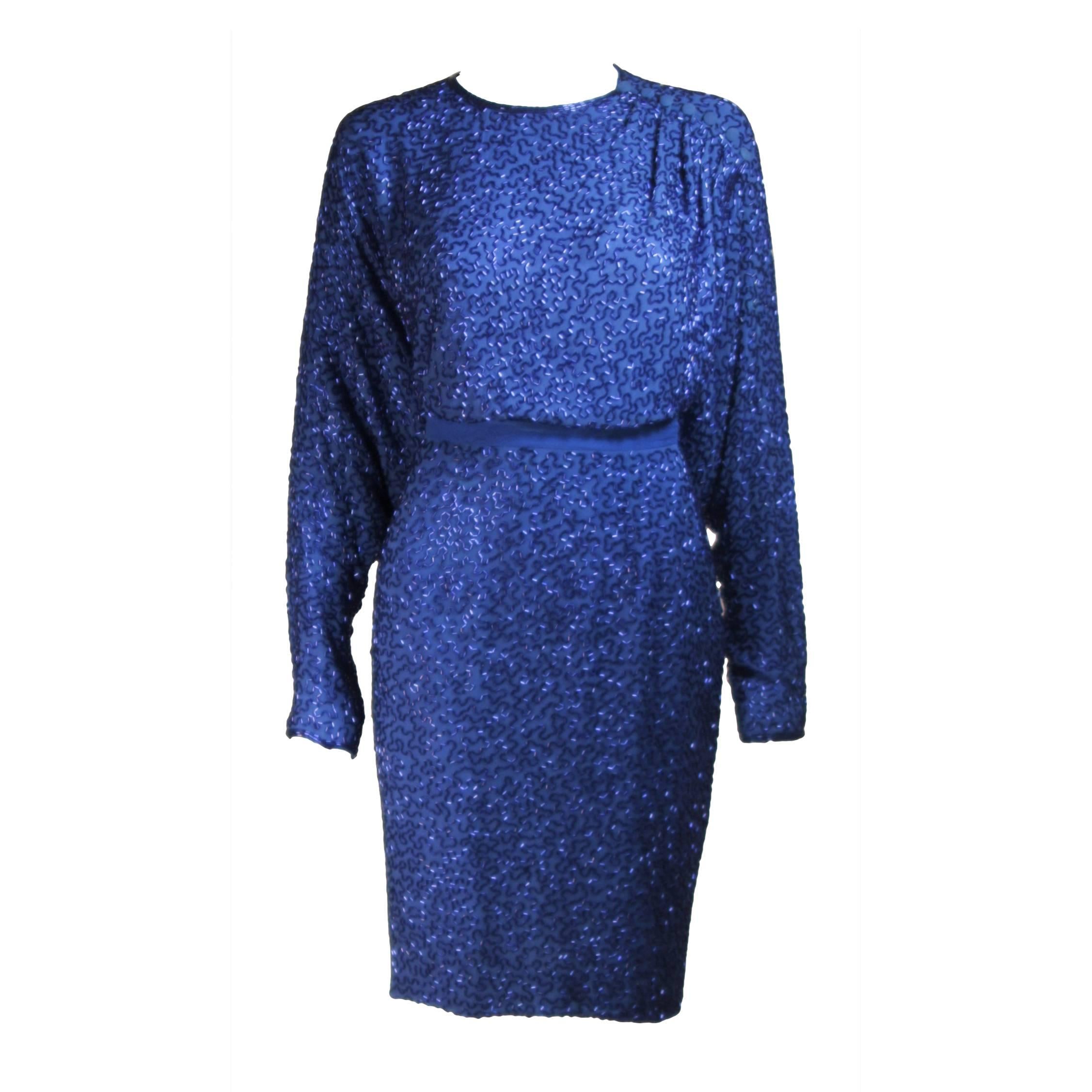 STEPHEN YEARIK Royal Blue Silk Beaded Skirt Ensemble Size 4-6  For Sale