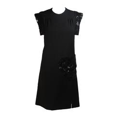 CARVEN COUTURE PARIS 1960's Black Sequin Dress with Structured Shoulders Size 2 5