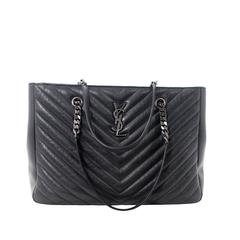 Saint Laurent Monogramme Tote- Black Leather with Silver