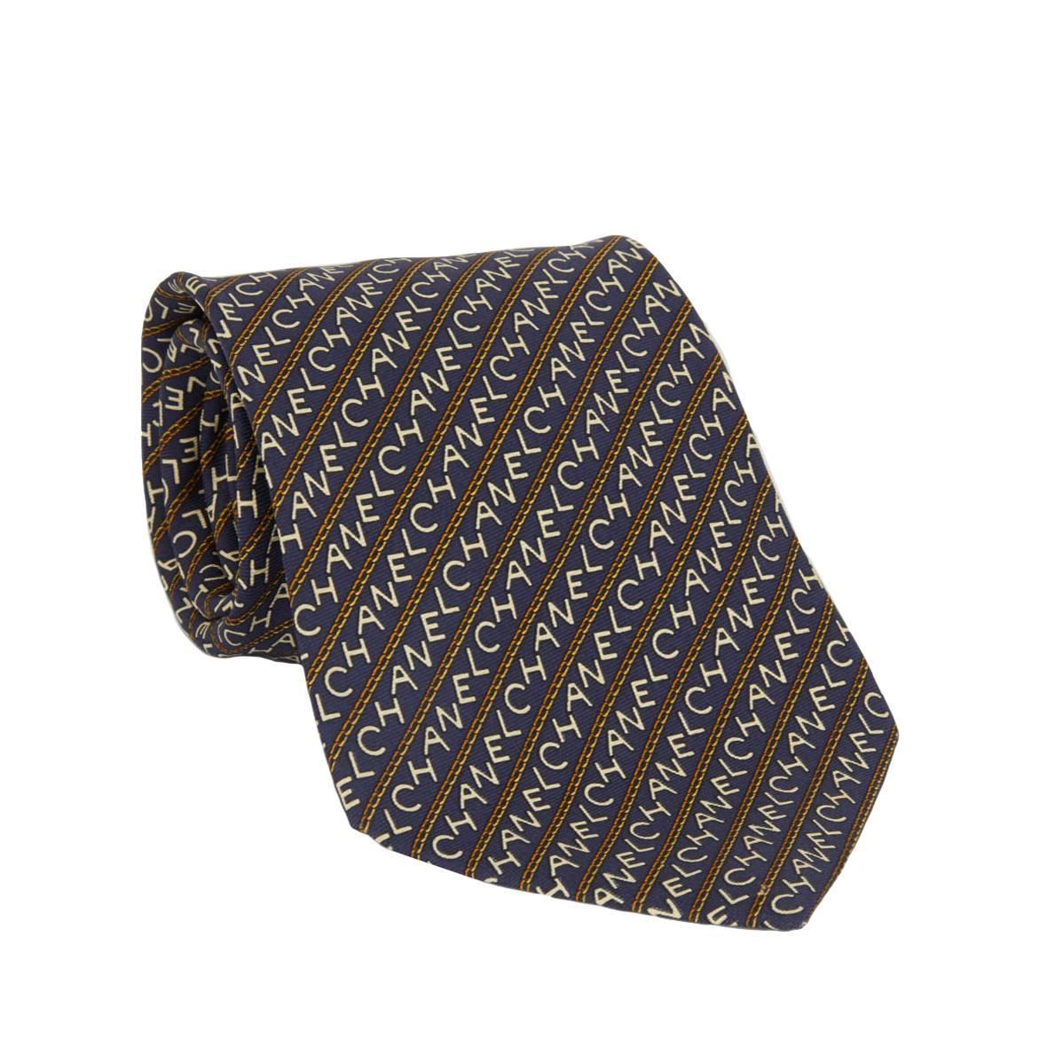 Rare Chanel Men's Black Tie with Logos For Sale at 1stdibs