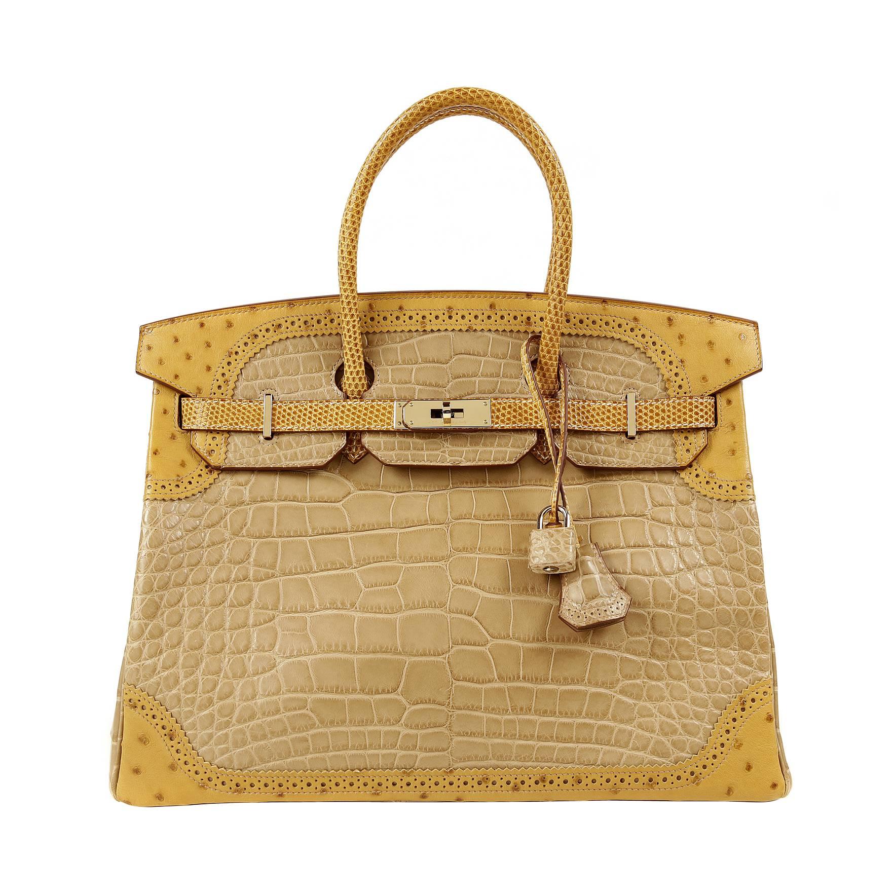 Hermès Grand Marriage Tri Skin Ghillies 35 cm Birkin- Camel