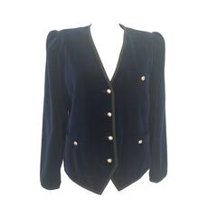 1990s Yves Saint Laurent Rive Gauche blu velvet jacket