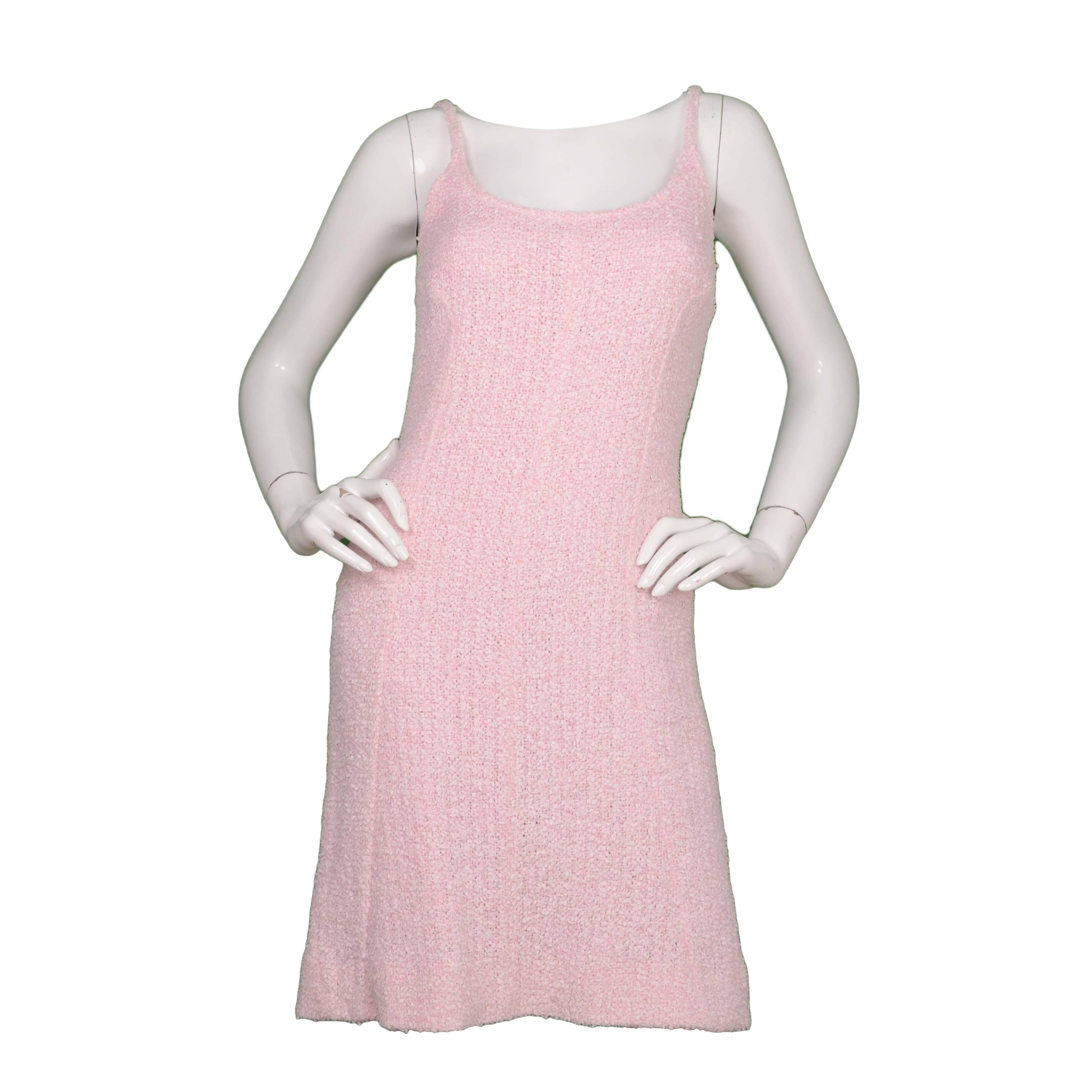 Chanel Pink Boucle Spaghetti Strap Dress sz 40