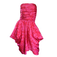 Vintage Victor Costa Hot Pink + Red Avant Garde Strapless Ruched Dress