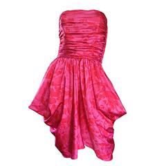Vintage Victor Costa Hot Pink + Red Avant Garde Strapless Ruched Dress 7