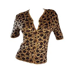 Vintage Yves Saint Laurent " Rive Gauche " Leopard Print 3/4 Sleeve Cardigan YSL