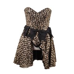 MOSCHINO Italian VINTAGE Golden BUSTIER Bows TOP & Black Leather HOT PANTS 6