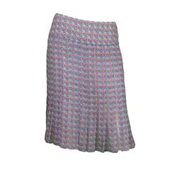 Chanel Floral Print Silk Pleated Skirt 38