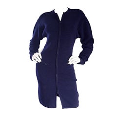 1980 Claude Montana Navy Blue ' Scuba ' Vintage 80s Cardigan Sweater Dress