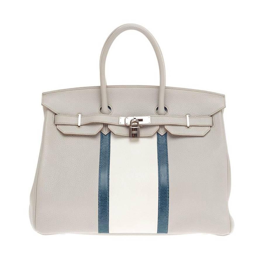 Hermes Club Birkin Gris Perle, Mykonos, and White Clemence and Lizard 35