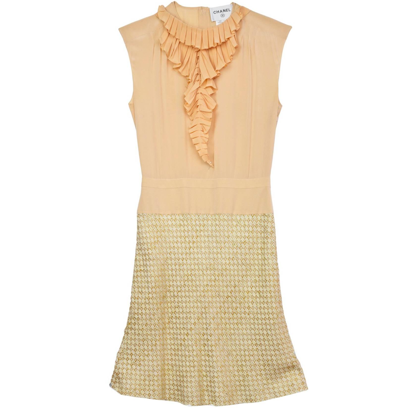 Chanel Peach Silk & Tweed Dress sz FR40