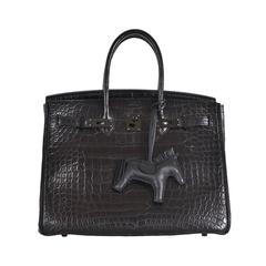 Hermes So Black Alligator 35cm Birkin Bag w Black Hardware Edition JaneFinds
