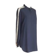 CHLOE Top Richly Beaded Arm Detail Navy Tunic 40 / 6 nwt 7