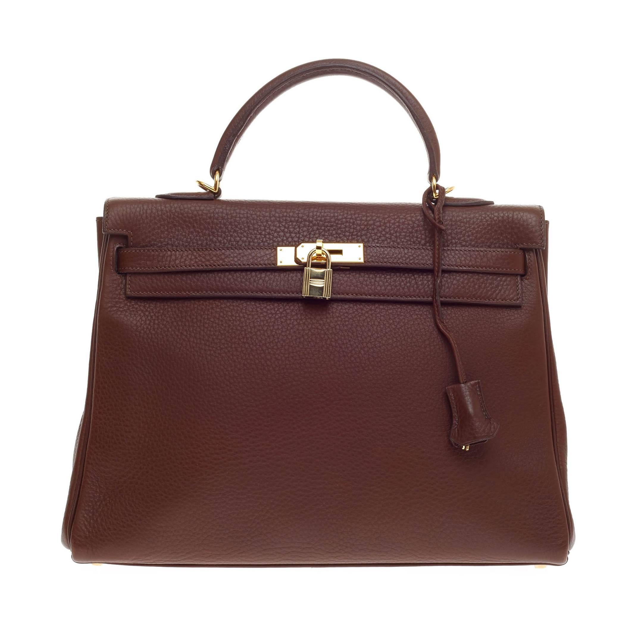 Hermes Kelly Chocolate Clemence with Gold Hardware 35