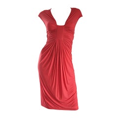Donna Karan Collection Coral Pink Vintage 1990s Ruched Grecian Cocktail Dress 
