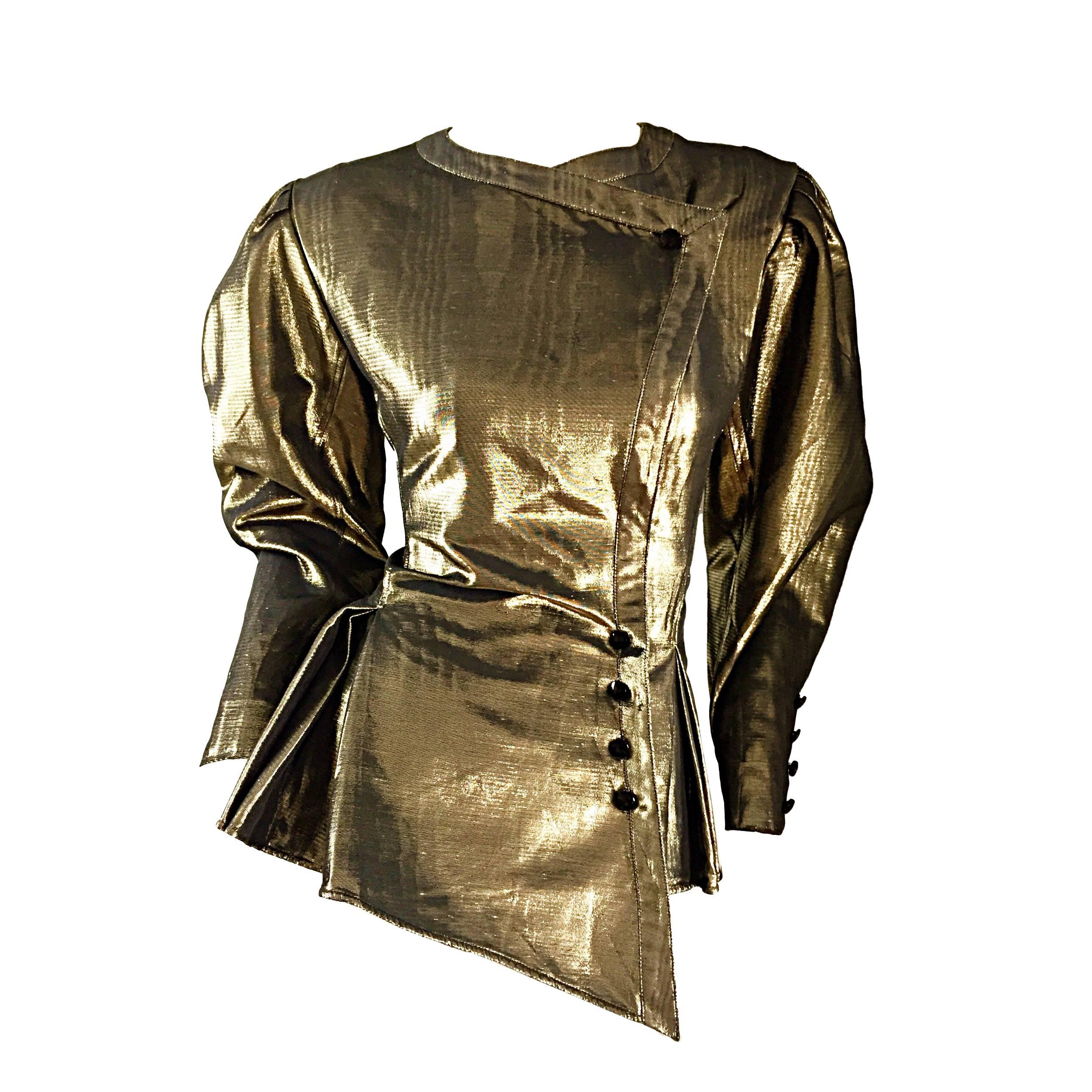 Amazing Vintage Emanuel Ungaro Couture Gold Metallic Avant Garde Peplum Jacket 