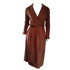 Beautiful Vintage Carolyne Roehm Paisley Silk Autumnal Shawl Collar Wrap Dress