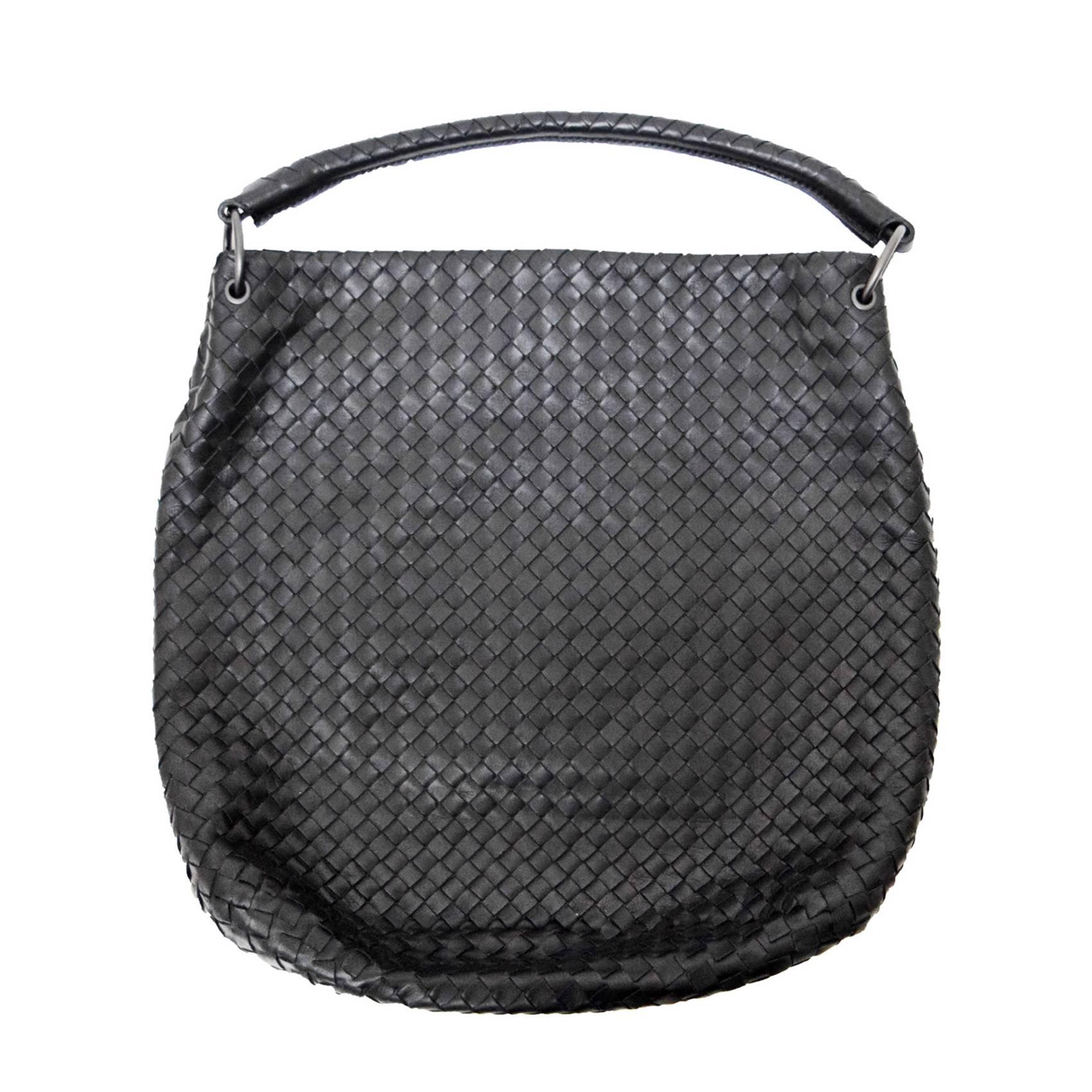 Bottega Veneta Black Woven Leather Handbag with Duster  For Sale
