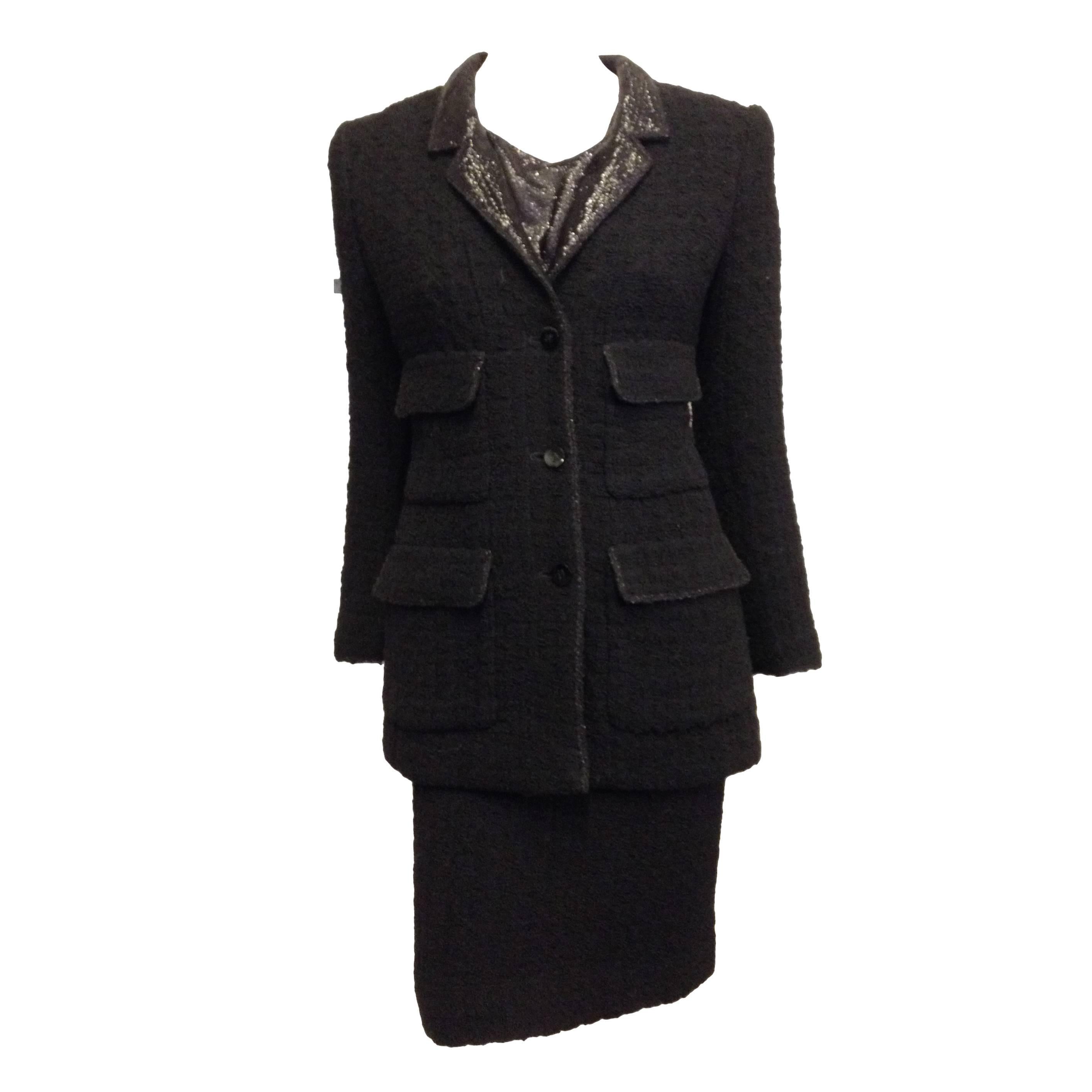 Chanel Black Tweed Suit with Lurex Shell For Sale