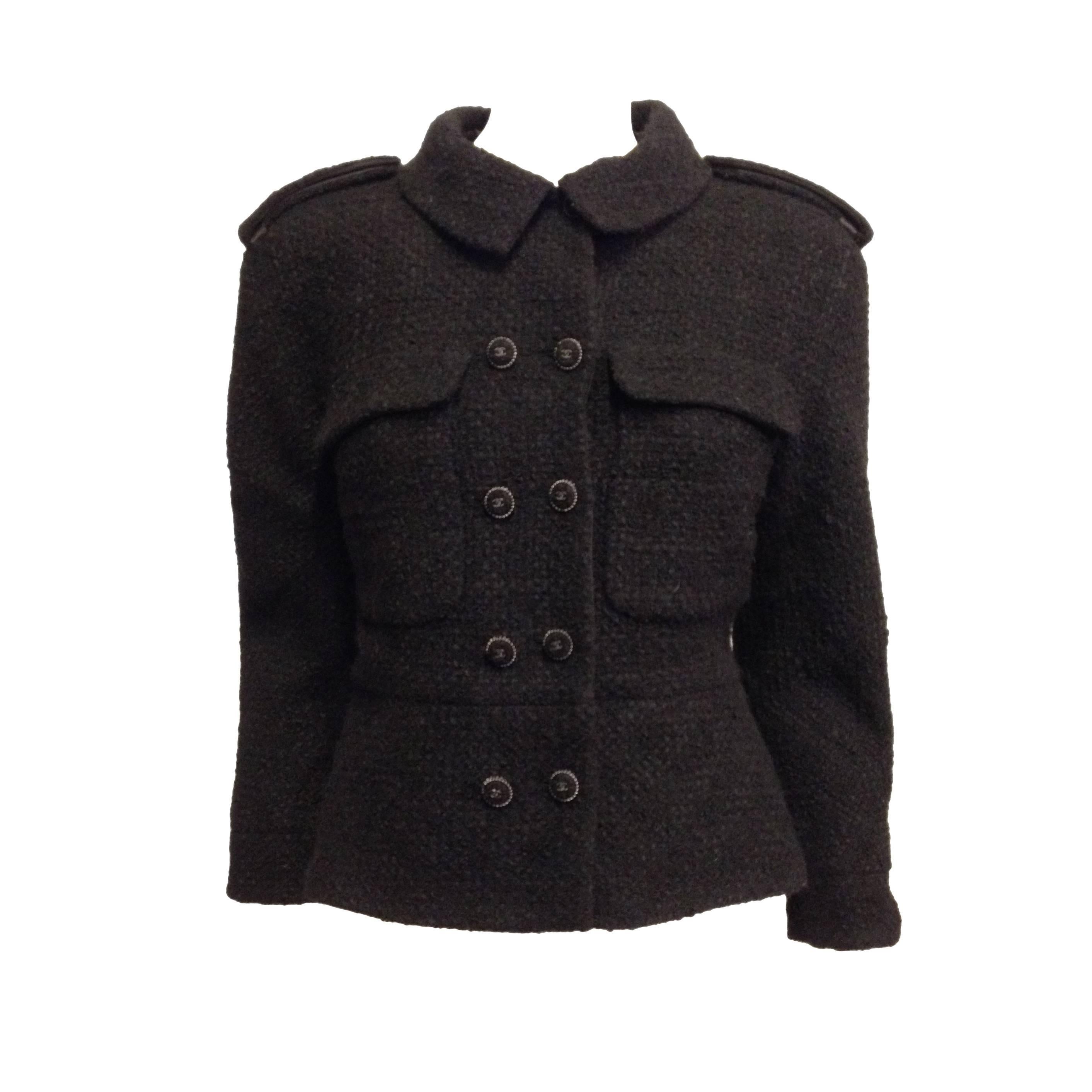 Chanel Black Tweed Military Jacket For Sale