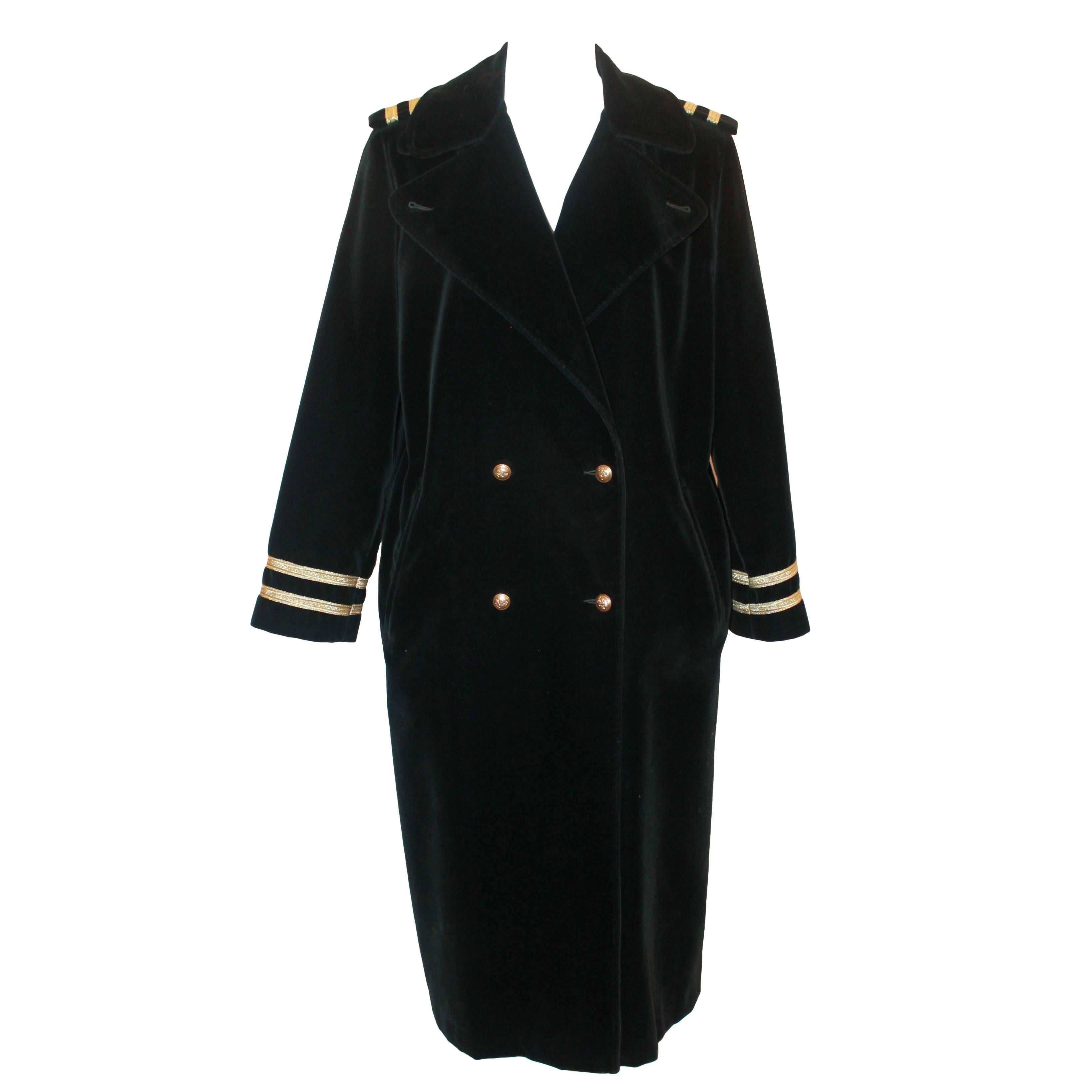 Carol Cohen Drizzle Vintage Black Velvet Nautical Style Rain Coat - M/L - 1990's