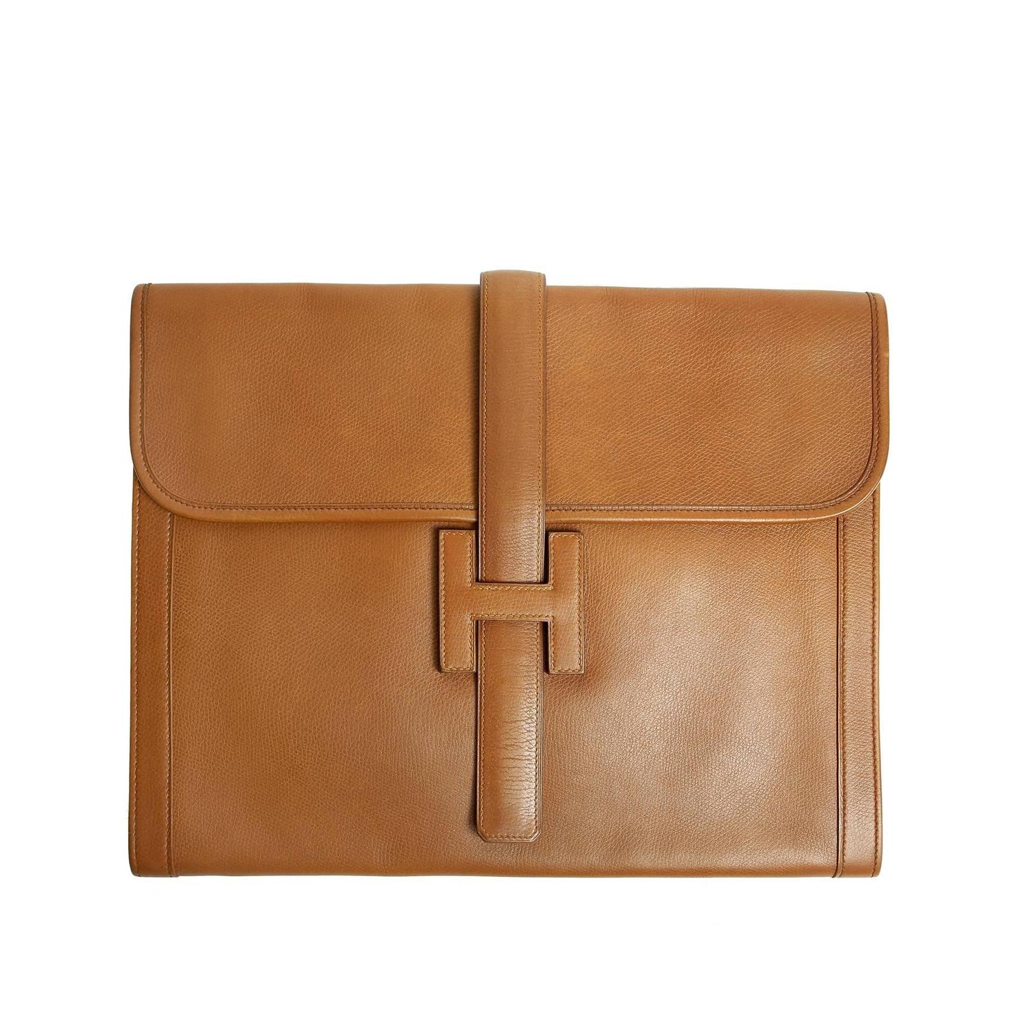 Herms Vintage Gold Leather Jumbo Jige Clutch For Sale at 1stdibs