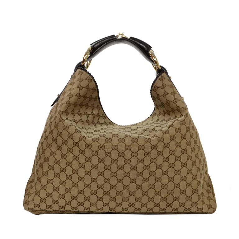 Gucci Tan Monogram Large Horsebit Hobo Bag at 1stdibs